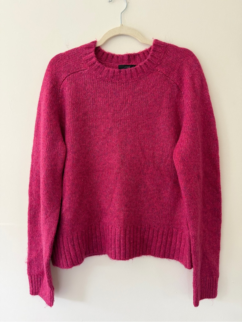 J. Crew Women’s Fuchsia Wool Alpaca Blend Crewneck Soft Cozy Sweater Fall Preppy